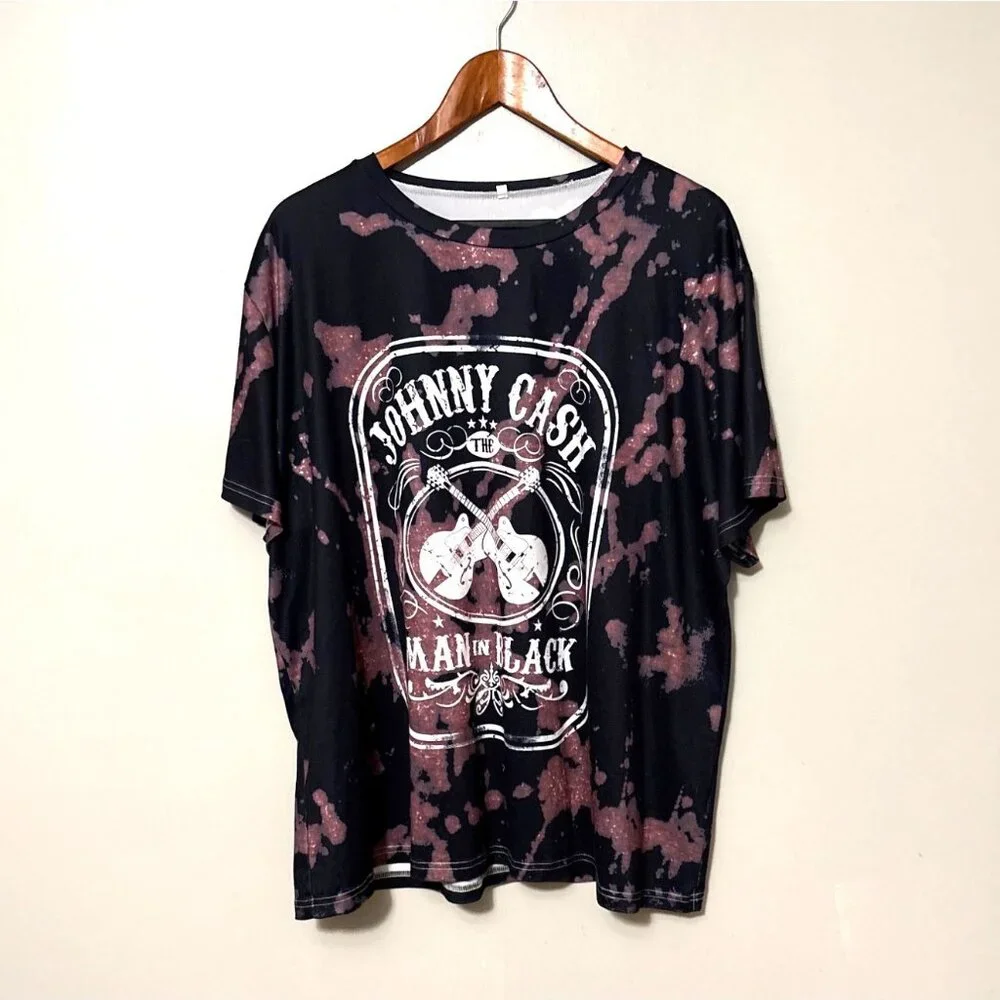 "Man In Black" Graphic Tee 4X Black & Pink Tie-Dye Polyester/Spandex - Picture 1 of 7